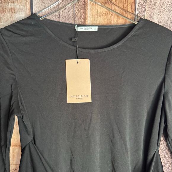 M.M. LaFleur Blouse Walker 2.0 Black Knit Crepe Top Tie Front Asymmetrical Hem S - Picture 3 of 10
